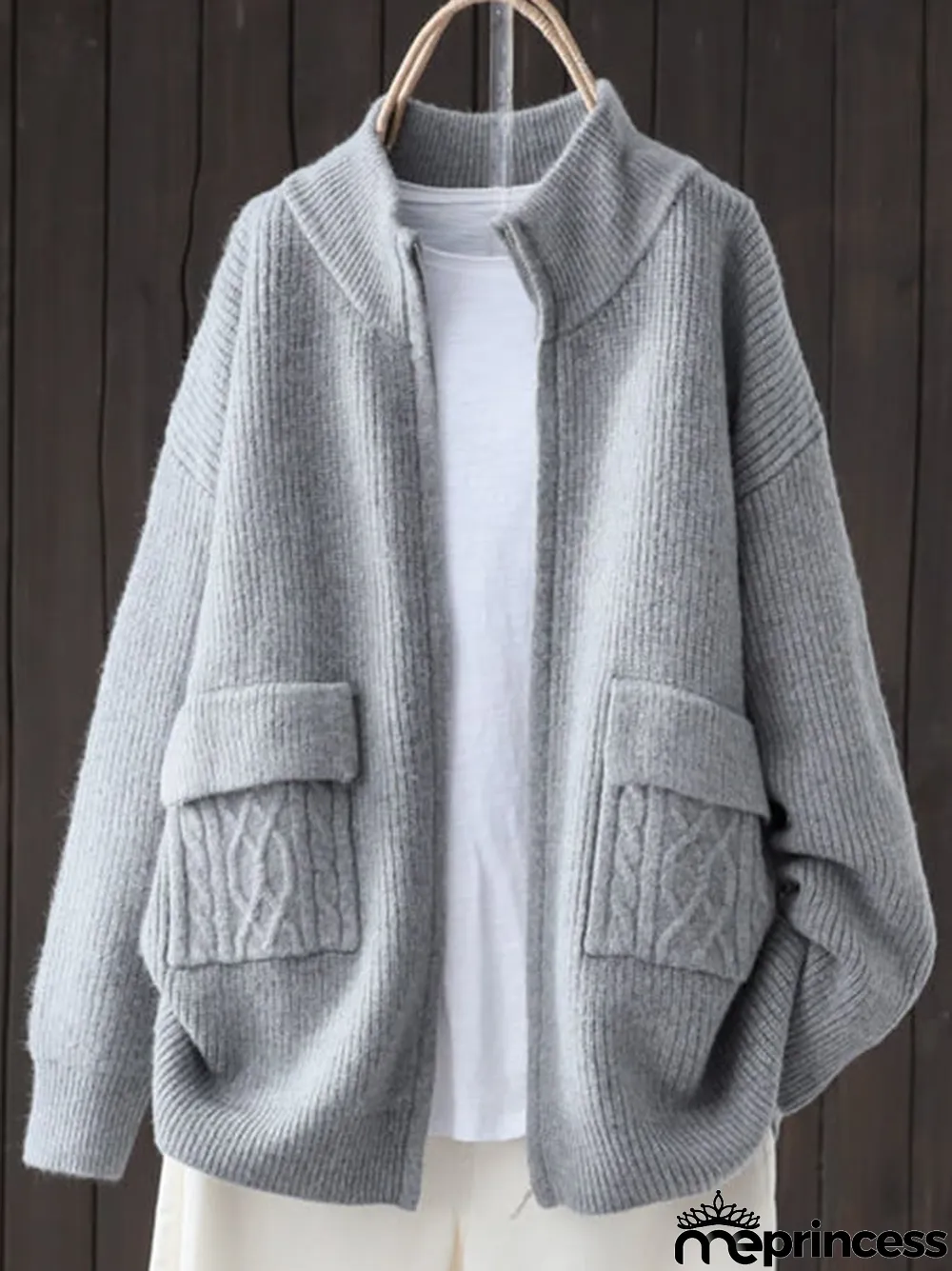 Women's Retro Literary Loose Casual Zipper Cardigan Sweater