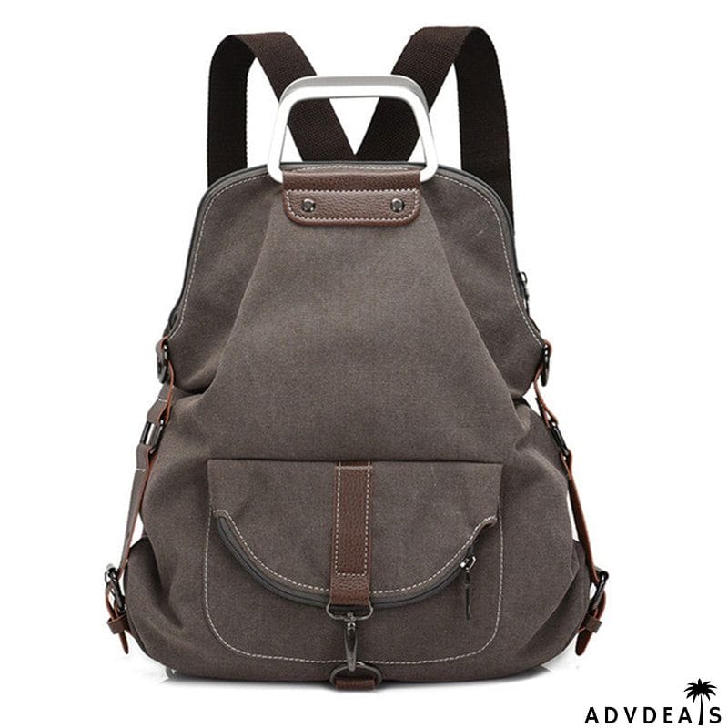 New Canvas Zipper Up Metal Handle Designer Backpack