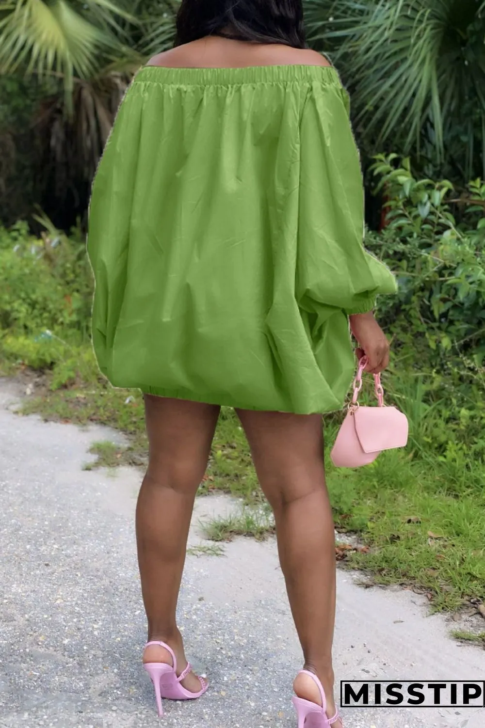 Pink Sexy Casual Solid Backless Off the Shoulder Long Sleeve Dresses