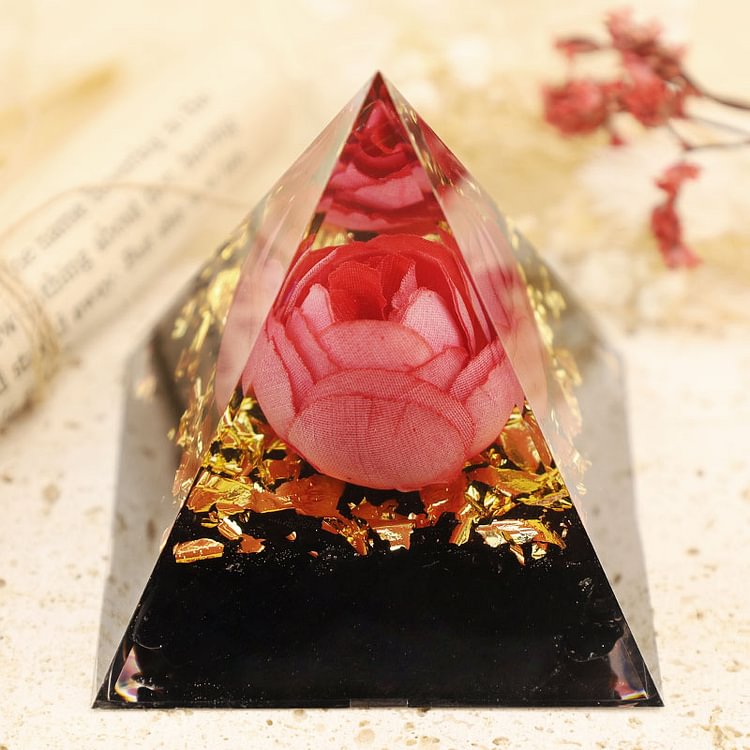 Messenger of Flowers -  Red Rose With Obsidian Orgone Pyramid