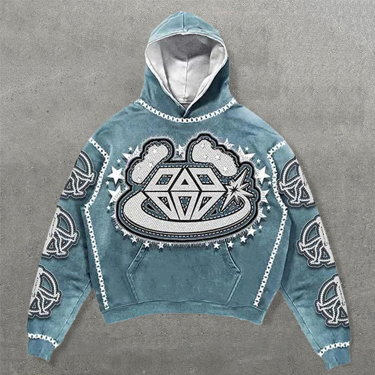 Diamond Faux Decal Print Long Sleeve Hoodies