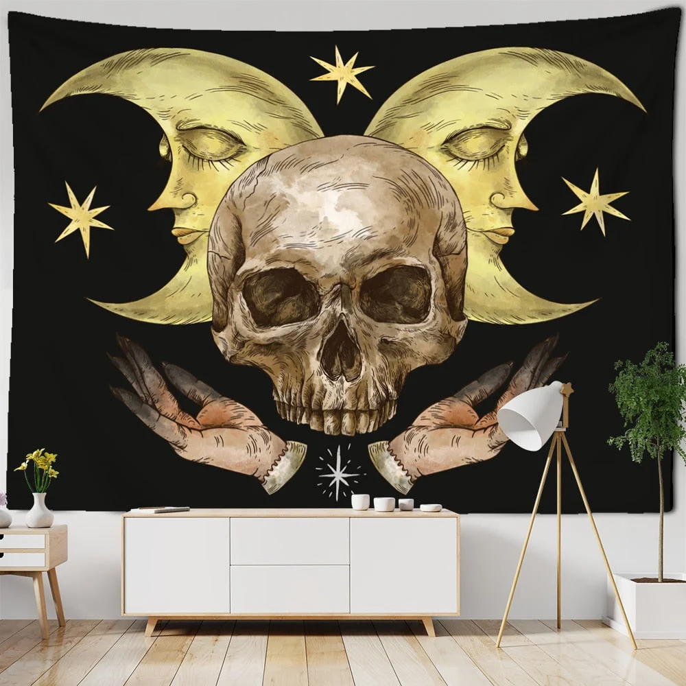 Vintage Sun Tapestry Wall Hanging Botanical Celestial Floral Hippie Flower Wall Starry Dormitory Decor