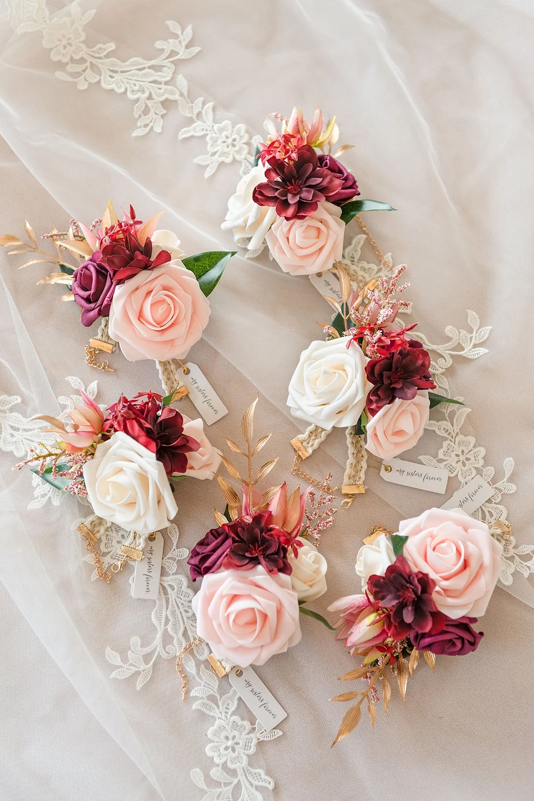 Wrist Corsages in Romantic Marsala