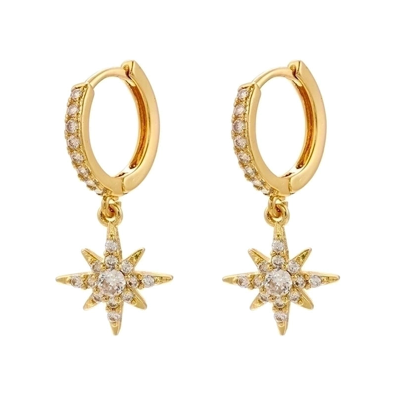 1 Pair Elegant Cute Pentagram Moon Plating Hollow Out Inlay Copper Zircon 18k Gold Plated Drop Earrings