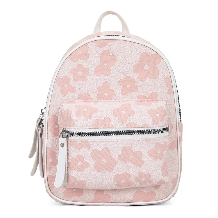 Retro Fashion Flower Backpacks Nylon Girl Small School Bag Rucksack (Pink)