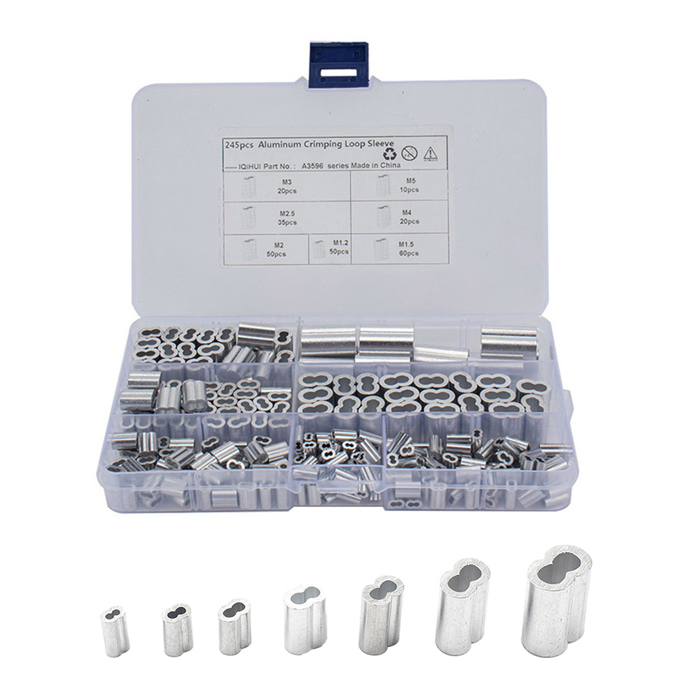 

245pcs Aluminum Crimping Loop Sleeve Assortment 7 Sizes for Cable Wire Rope, 501 Original