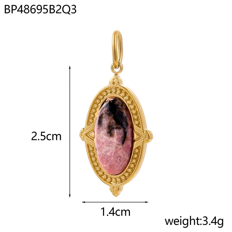 1 Piece 14*25mm 304 Stainless Steel Natural Stone Oval Pendant Jewelry Accessories