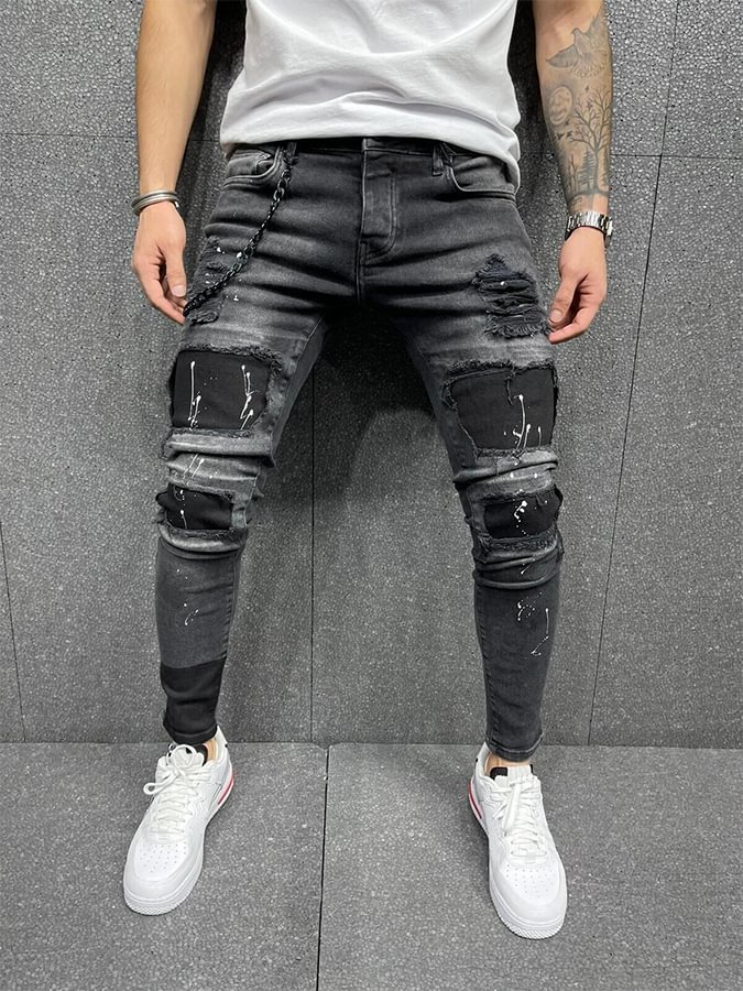 Men Ripped Detail Jeans
