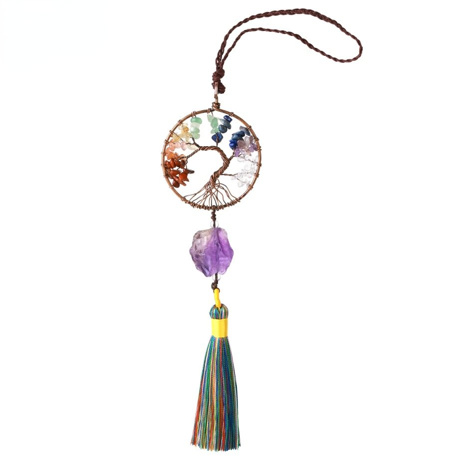 Crystal Lucky Tree 7 Colors Chakra Gemstone Healing Crystal Feng Shui Hanging Yoga Meditation Hanging Ornament Window Ornament