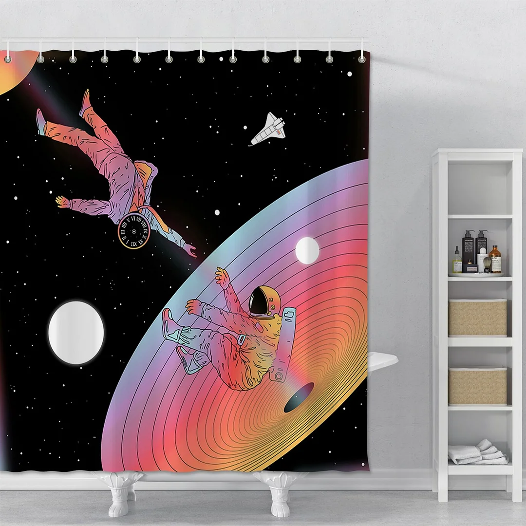 Astronaut Moon Printed Shower Curtain Set Waterproof Bathroom Shower Curtain Set Astronaut Modern Bath Shower Curtain With Hooks