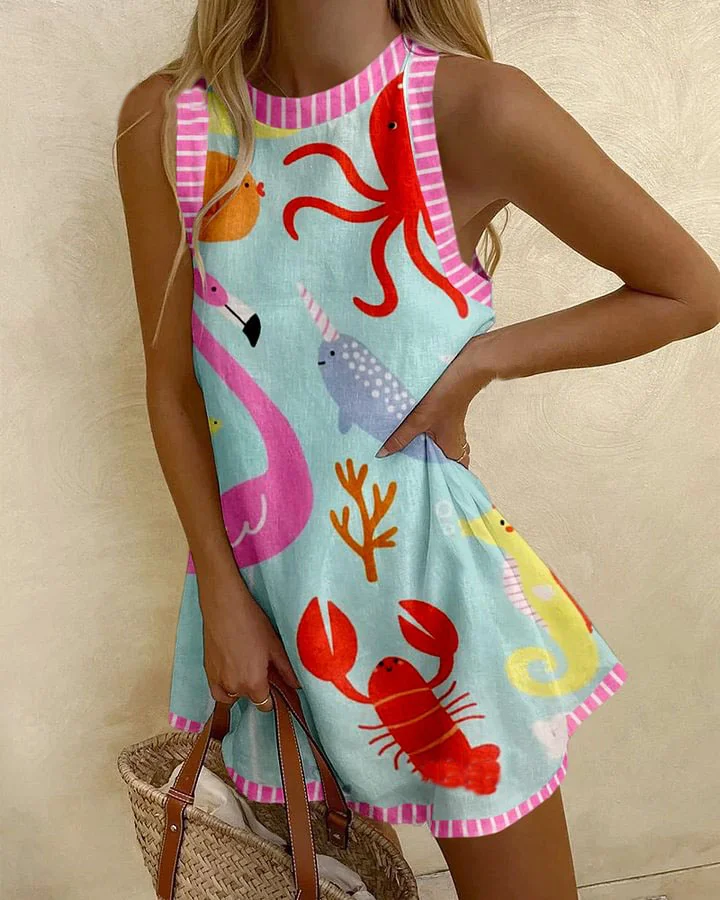 Ocean Kingdom Printed Sleeveless Mini Dress