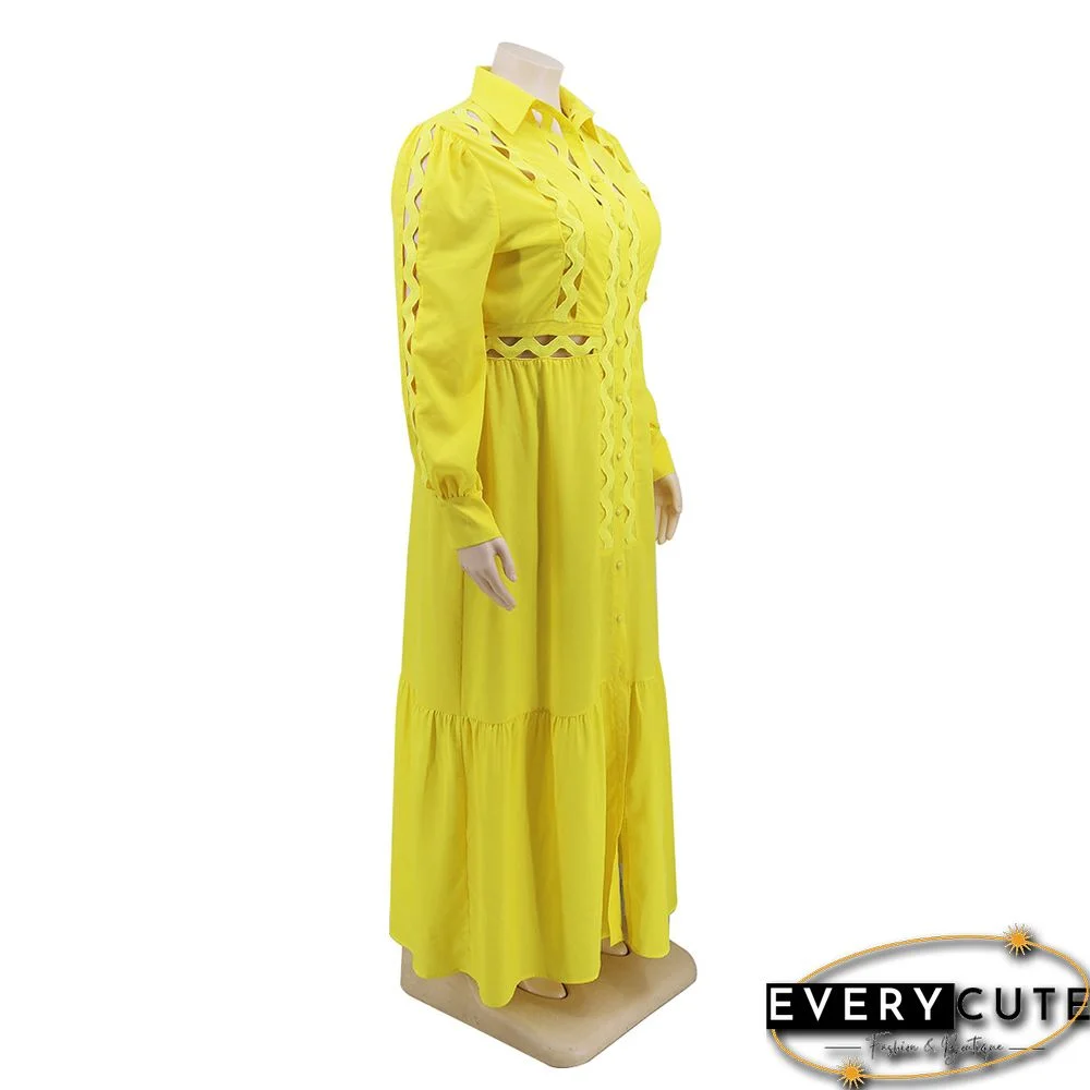 Solid Yellow Button Down Plus Size Dress