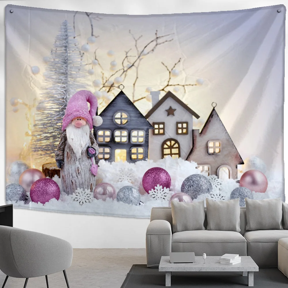 Christmas Cartoon Illustration Tapestry Wall Hanging Cute Kawaii Boho Style Background Cloth Home Decor