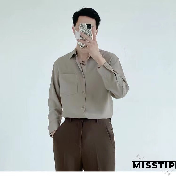 Spring New Senior Long Sleeve Button Down Shirts for Men Korean Fashion Loose Drape Solid Color All-match Men's Shirt Blouse