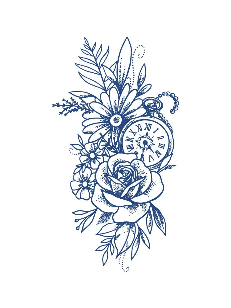 KT51-100 Semi-permanent herbal juice tattoo sticker flower arm clavicle non-reflective simulation tattoo big picture