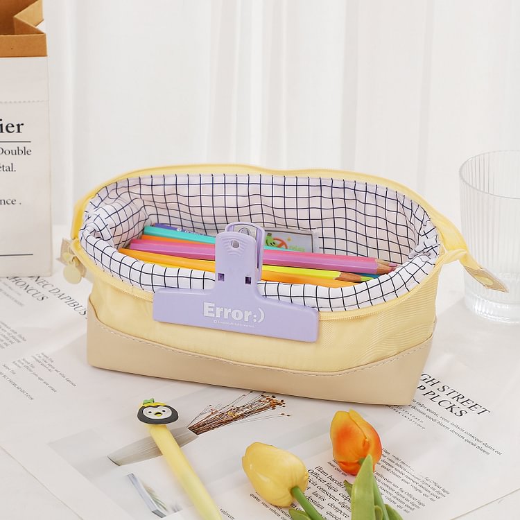 JOURNALSAY Large Capacity Soft Cuffed PU Stitching Canvas Pencil Cases Portable