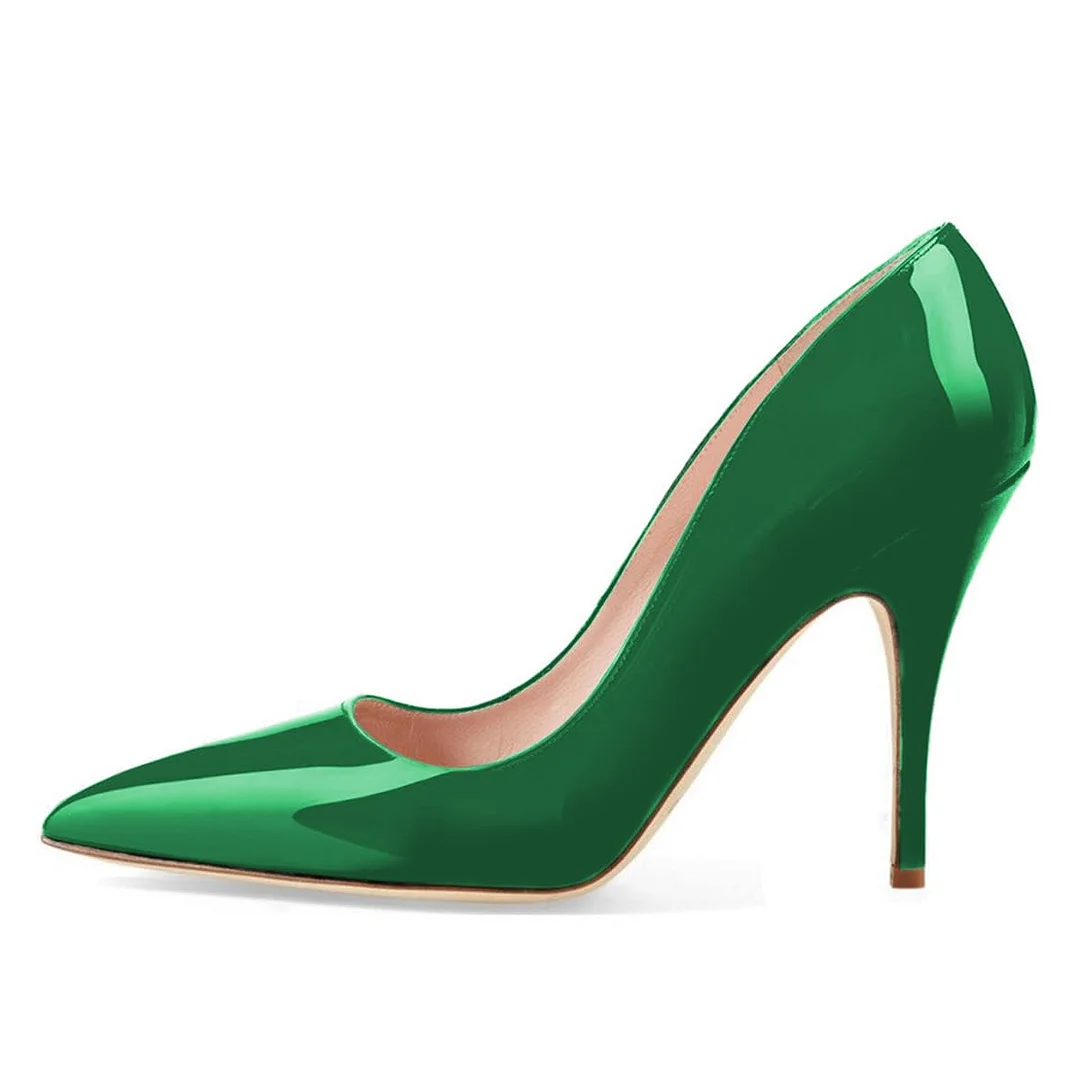 YDN Green Patent Leather Stiletto Heels Shoes with Pointed Toe