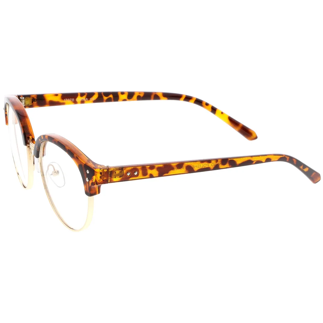 Classic Horn Rimmed Round Clear Lens Half Frame Eyeglasses 50mm