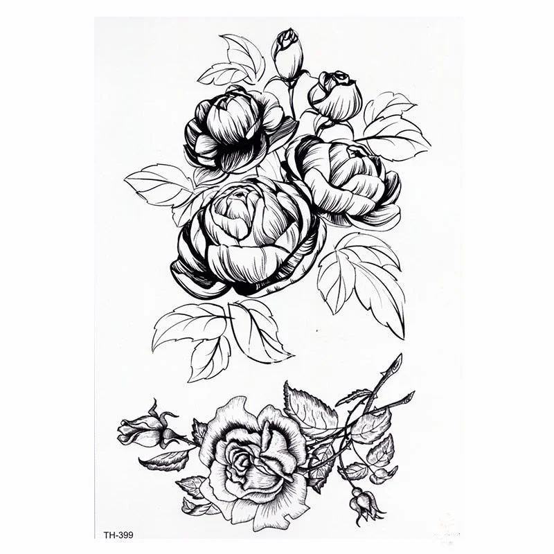 Black Flower Body Art Waterproof Temporary Tatoo Sexy Thigh Arm Tattoos Rose For Woman Flash Tattoo Stickers
