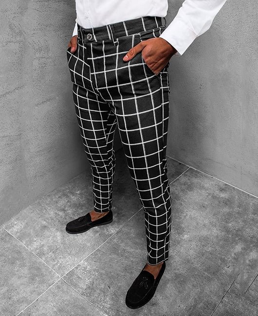black and blue plaid pants