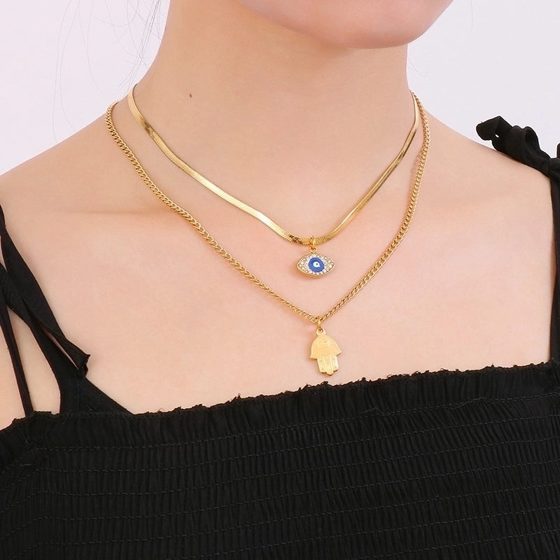 Sweet Palm Stainless Steel 18K Gold Plated Patchwork Layered Necklaces