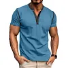 Cotton Blend Men's Short Sleeve Henley T-Shirt with Contrast Stitching and Button Placket by Inlyline