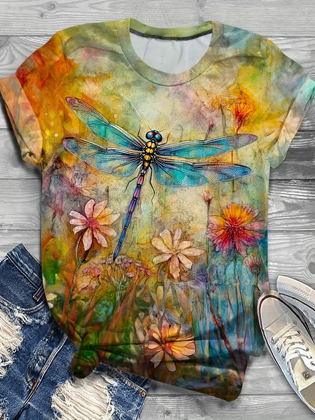 Vibrant Watercolor Xy Women's Casual Short Sleeve T-Shirt | Soft Stretch Fabric, Machine Washable, All-Season Comfort For Casual Attire, Artistic Casualwear, Modern Casual Tee, Stretchable Material | IFYHOME