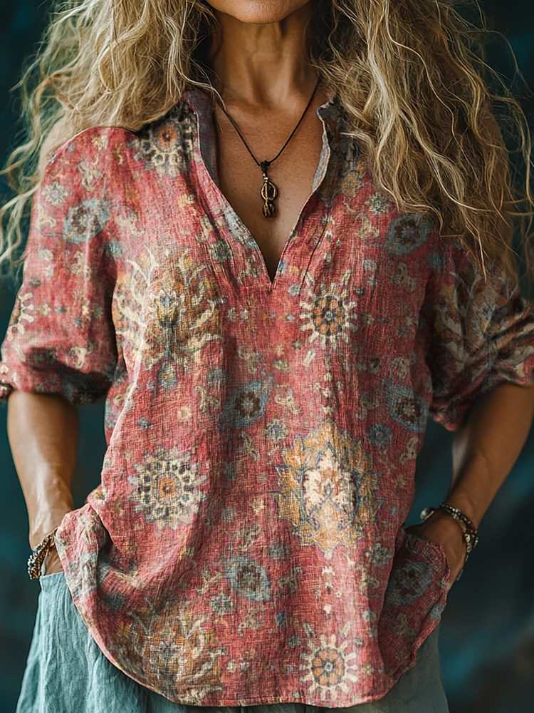 Women's Classic Vintage Art Pattern Long Sleeve Shirt