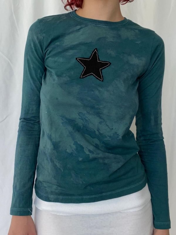 Casual Solid Color Star Patched Slim Sweatshirt