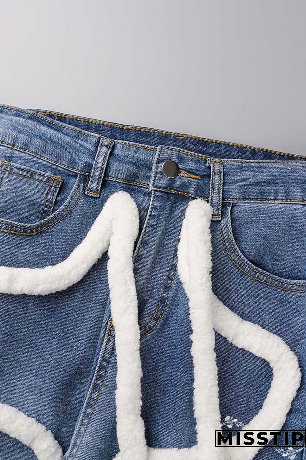 Light Blue Casual Solid Patchwork Mid Waist Regular Denim Jeans