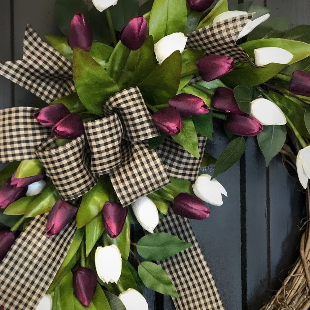 Spring natural rattan circle simulation tulip wreath props decoration