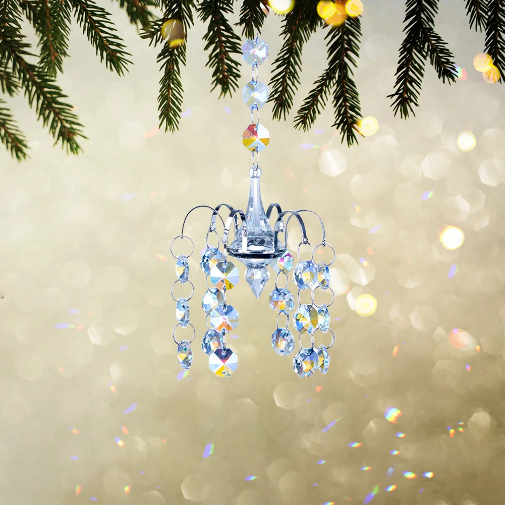 Crystal Beads Pendant Chandelier Shaped Suncatcher Hanging Prism Decor (A)