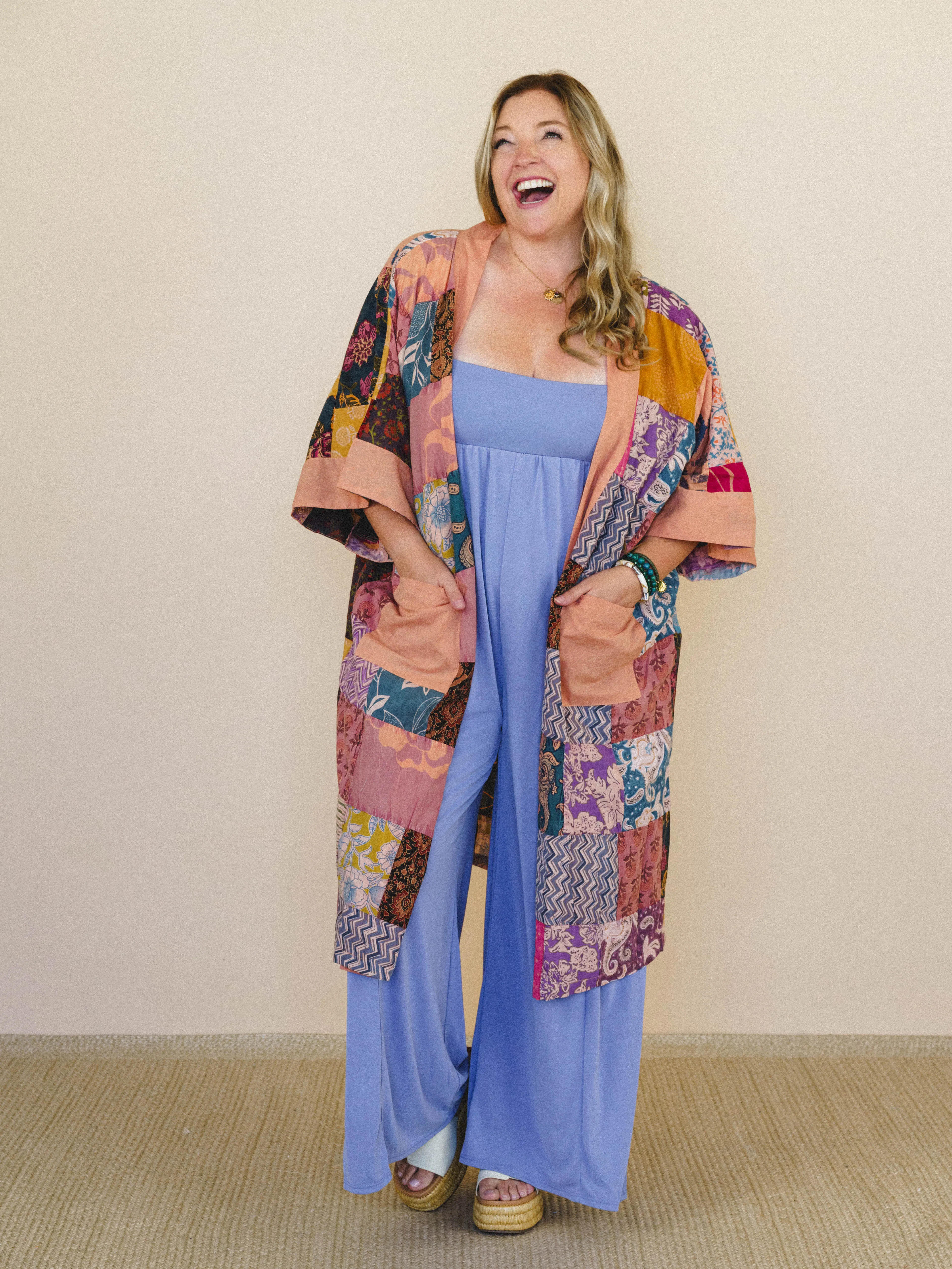Market Maiden Patchwork Kimono - Peach Multi