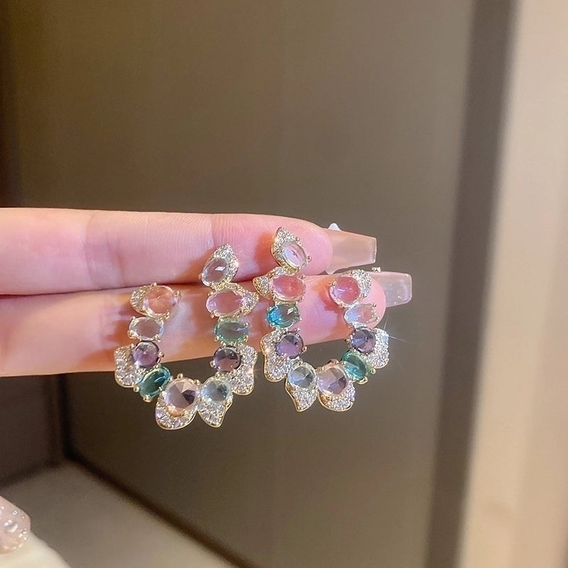 1 Pair Minimalist Butterfly Inlay Copper Zircon Drop Earrings