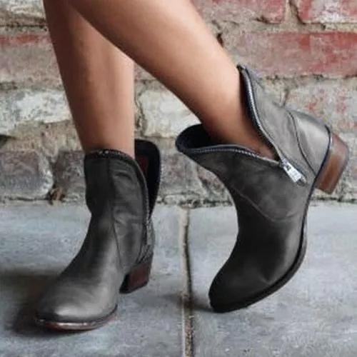 Women's Zipper Ankle Boots Low Heel Boots -boots