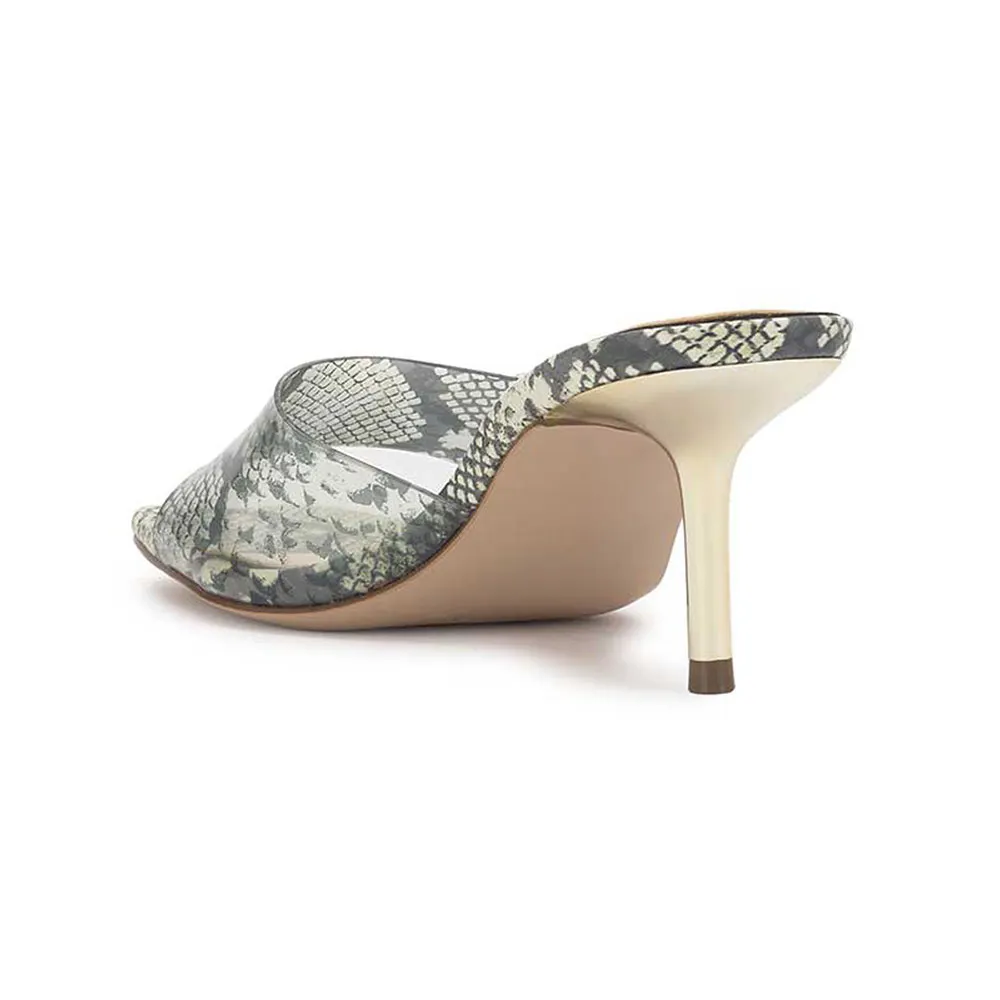 Grey & Ivory Python Print Open Toe Stiletto Heel Clear Slide Sandals