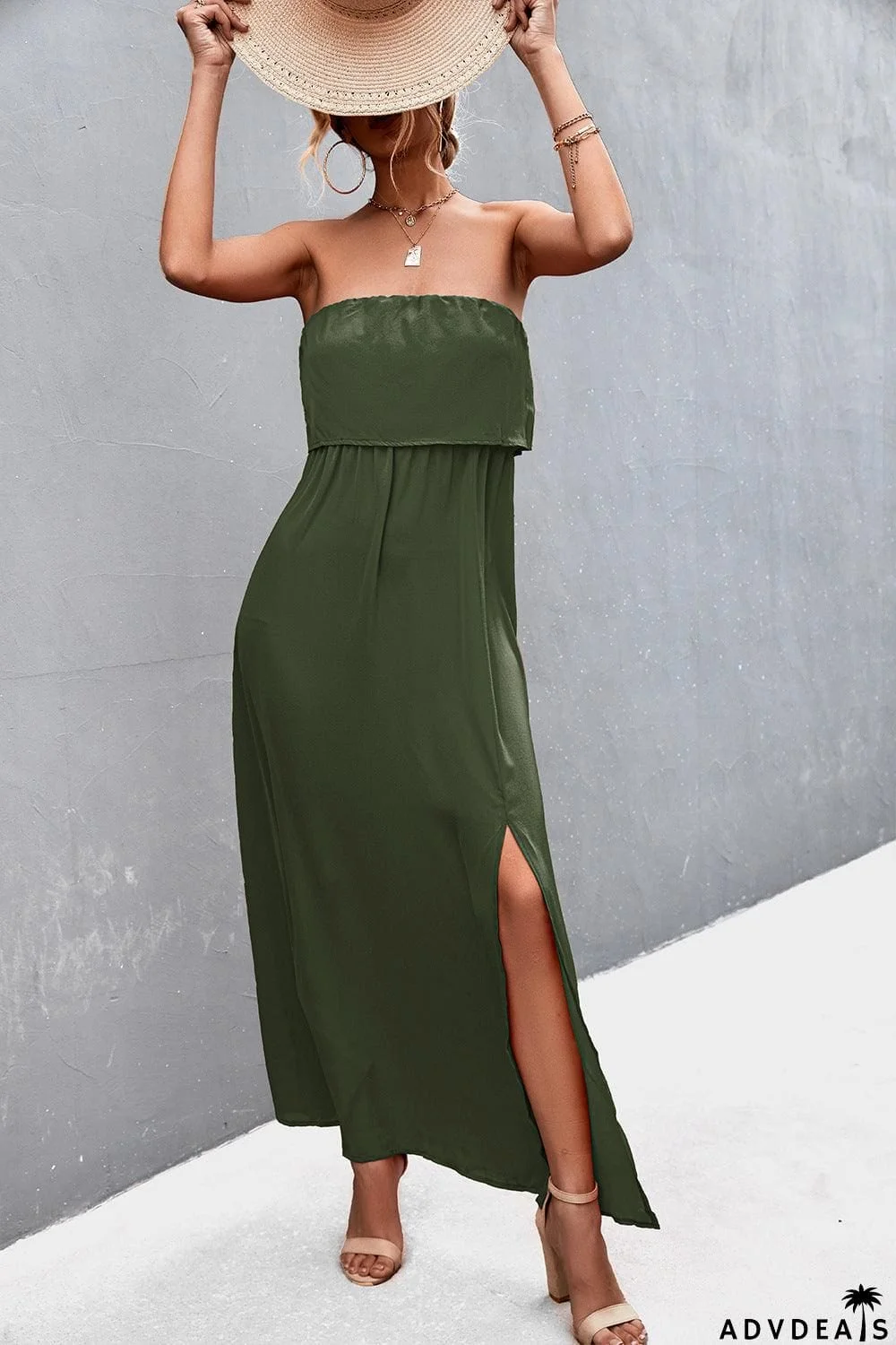 Strapless Split Maxi Dress