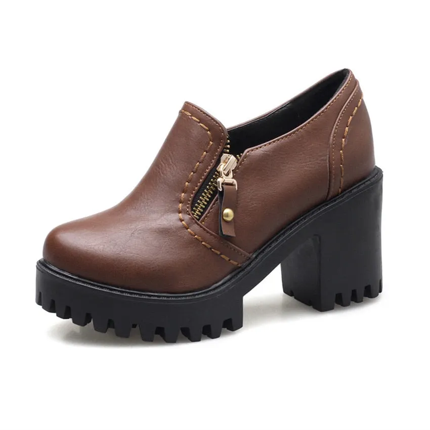 Gdgydh Spring Autumn Women Shoes Platform Round Toe British Style Female Single Shoes Square Heels 8cm Women Pumps Plus Size 43