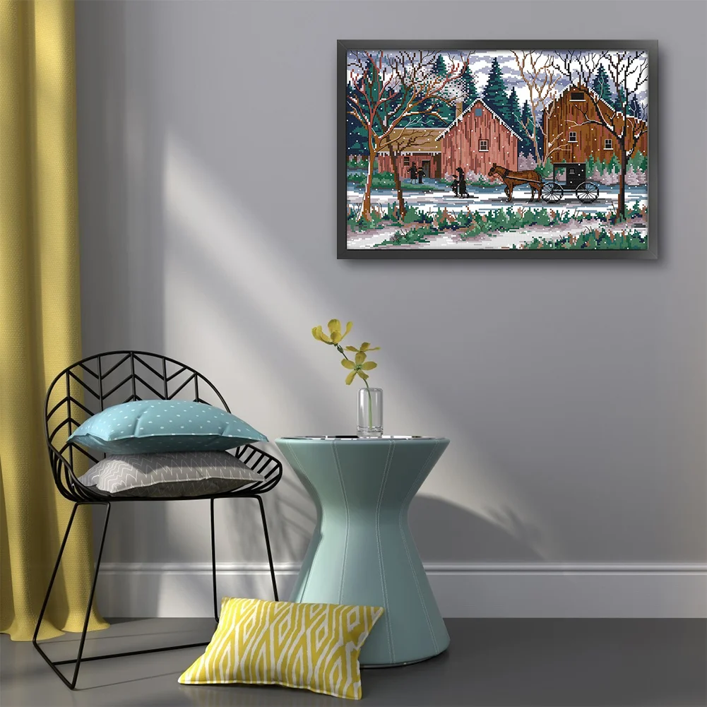 DIY Stamped Cross Stitch 14CT Full Embroidery 42*32cm - Snowy Days