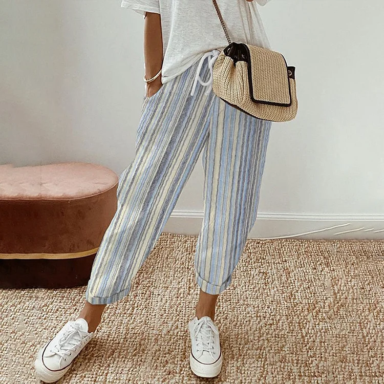 Comstylish Striped Print Pocket Casual Pants