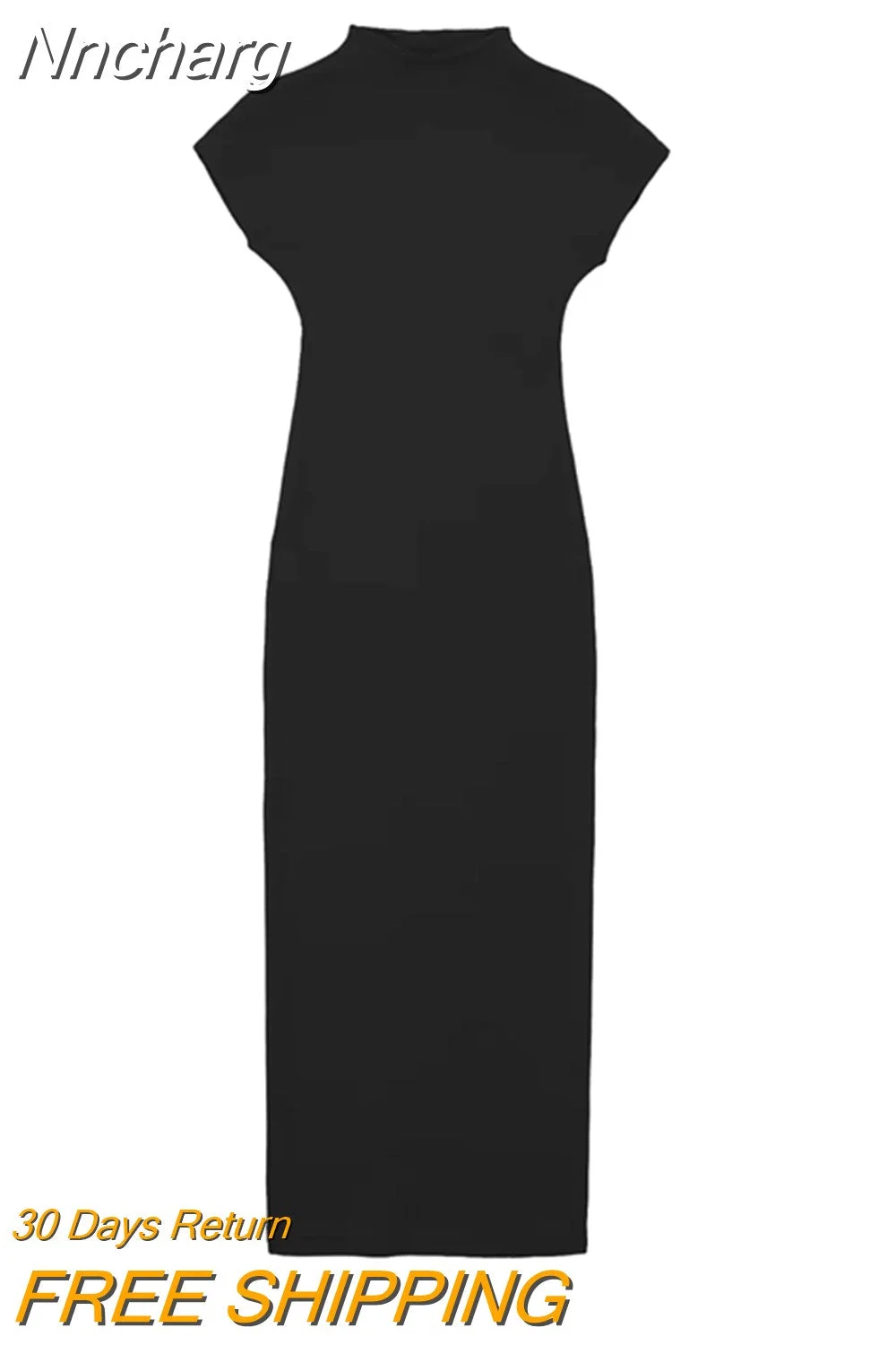 Nncharge TRAF Women Turtleneck Dress Short Sleeve Simple 2023 Spring Summer Evening Dress Ladies Midi Dresses For Women