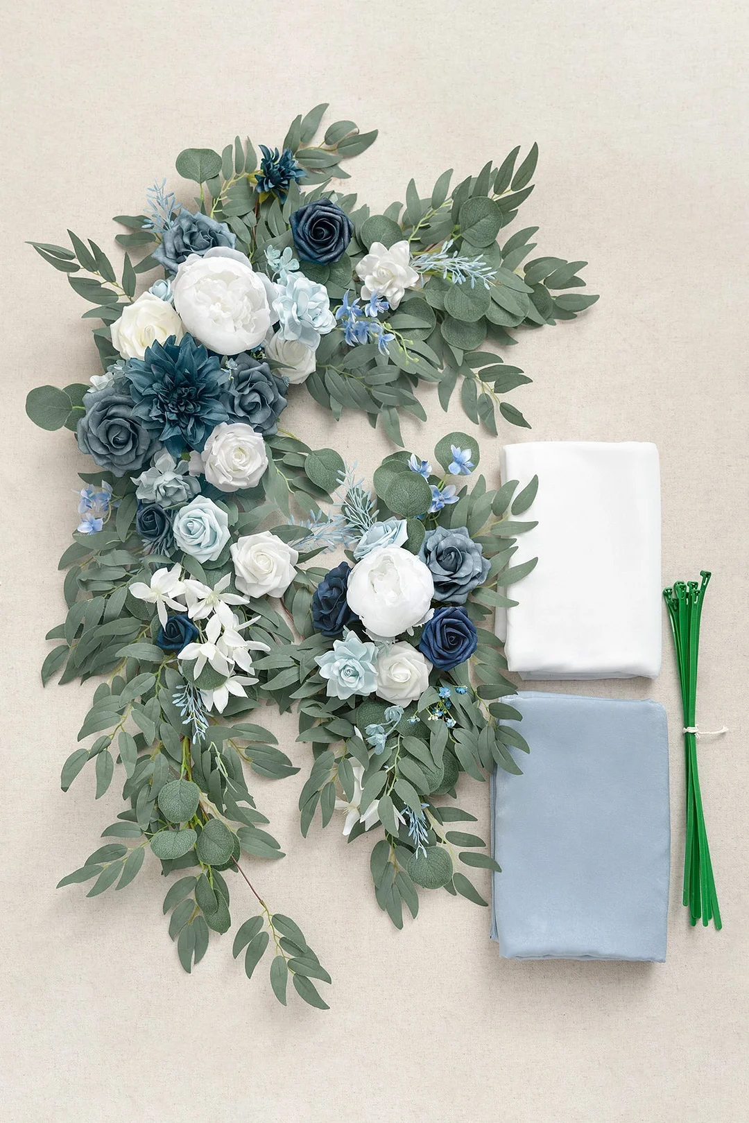 Flower Arch Decor with Drapes in Dusty Blue & Navy