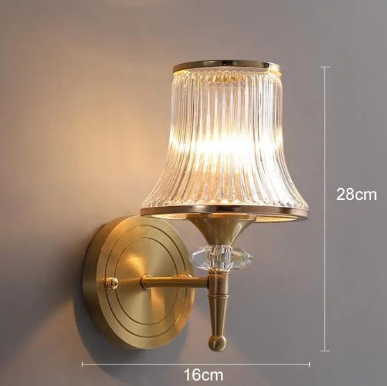 Luxury Country Style Staircase Livingroom Crystal Copper Wall Lamp