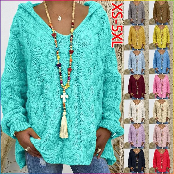 20 Colors New Women's Fashion Autumn and Winter Ladies Warm Hooded Long-sleeved Knitted Sweater Cardigan Plus Size - Shop Trendy Women's Fashion | TeeYours