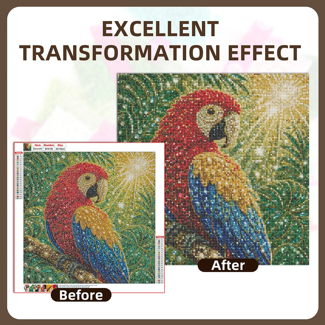 Parrot Pearl Full DIY 5D Round Drill Gem Art Diamond Painting Kits 15.75x15.75 in Diamond Dots Paintings Picture Arts Craft Diamond Art Kits for Adults Beginner Home Wall Decor