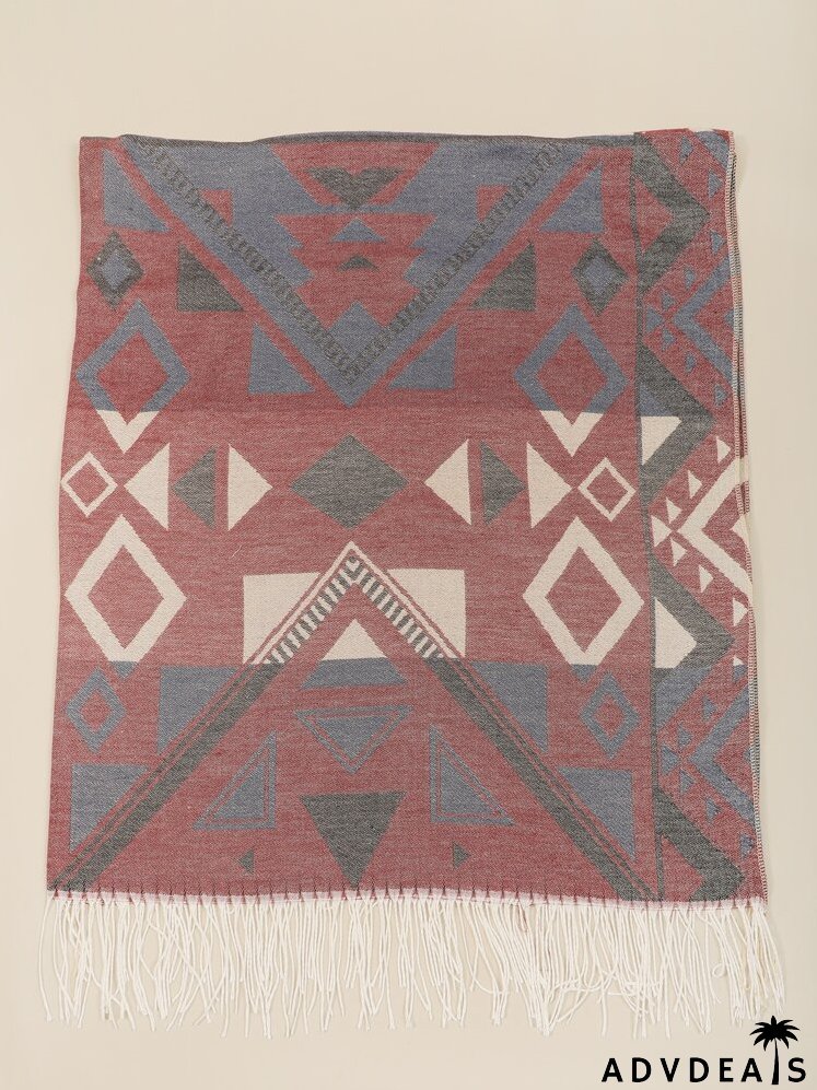 Geometric Print Fringe Hem Shawl Scarf