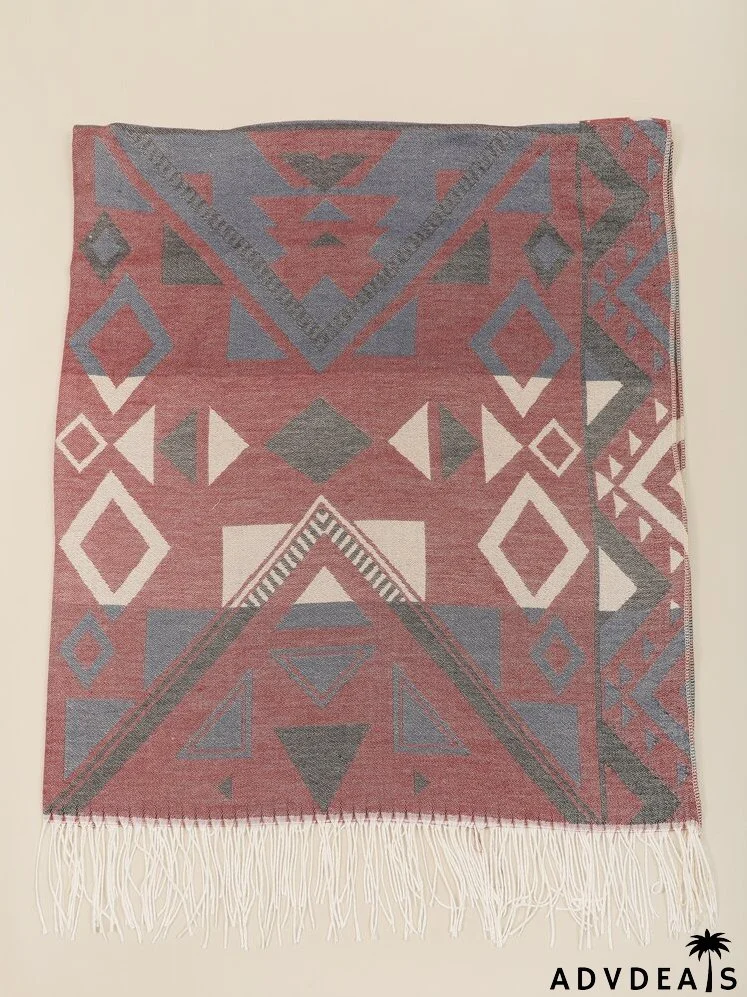 Geometric Print Fringe Hem Shawl Scarf