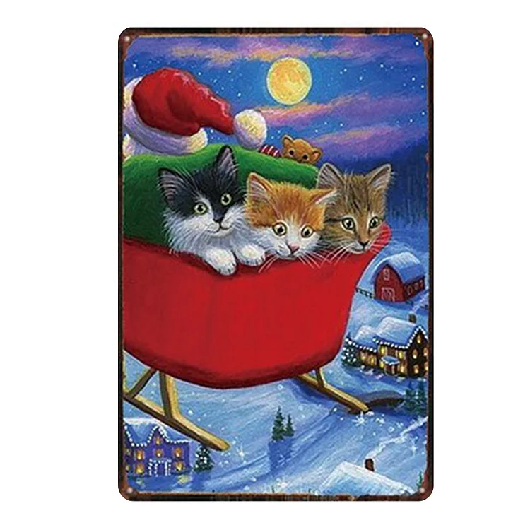 Cat Christmas - Vintage Tin Signs/Wooden Signs - 7.9x11.8in & 11.8x15.7in