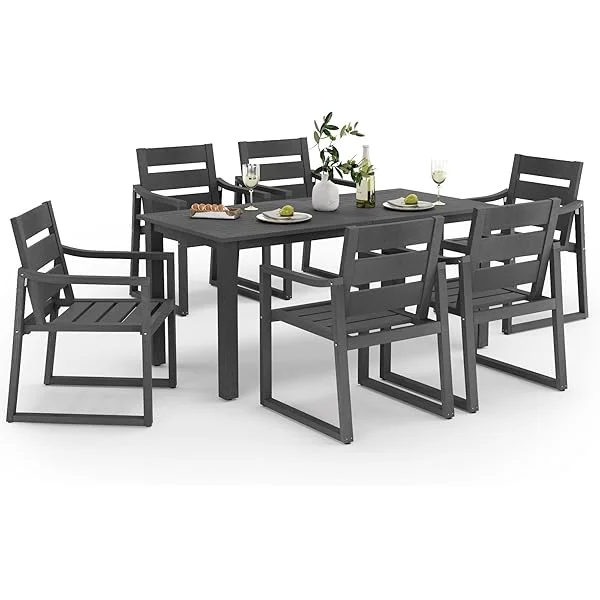 HDPS Outdoor Dining Chairs Set of 2, 350LBS, Patio Dining Chairs with Armrest, All Weather Outdoor Kitchen Chairs with Square Frame Legs for Outdoor Indoor, Lawn, Garden, Backyard, Black 2 Chairs Black