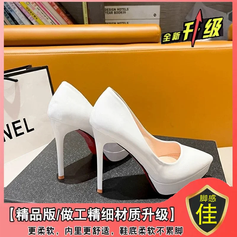 Breakj Breakj Luxury High Heels Women's Fine Heel Pointed Women's Shoes Sexy 12CM Single Shoes Black White Red Shoes Are Not Tired